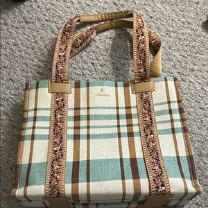 Spartina 449 Charlie Cream Plaid Tote - like new condition